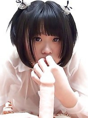 As she wrapped her 18 year old Japanese lips around the fat rubber shaft, Minoris eyes looked dirty and satisfied. Could we tame the hentai creature?