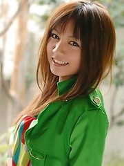 Busty and cute Japanese av idol Meguru Kosaka strips naked on a rainy day