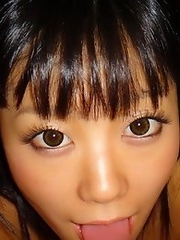 Beautiful and cute Japanese av idol Uta Kohaku gives blowjob with camera closeup