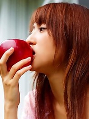 Redhead girl Misa Shinozaki stripped naked outdoors