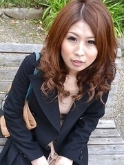 Sachi Suzuki rubs hairy hot box between legs after a walk in the park.