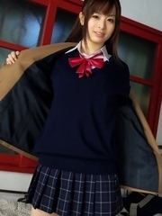 Hikari Yamaguchi in uniform and coat wants to share choco